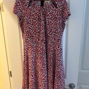 Michael Kors Pink and Blue Fit and Flare Midi Dress